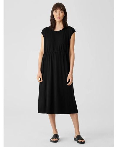 Eileen Fisher Fine Jersey Jewel Neck Dress - Black