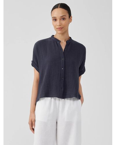 Eileen Fisher Organic Cotton Gauze Short-sleeve Shirt - Black