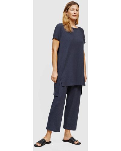 Eileen Fisher Ribbed Wide Leg Pants In Nocturne At Nordstrom Rack - Blue