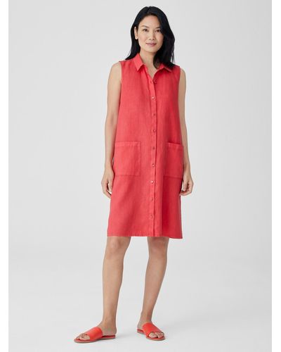 Eileen Fisher Organic Linen Shirt Dress - Red