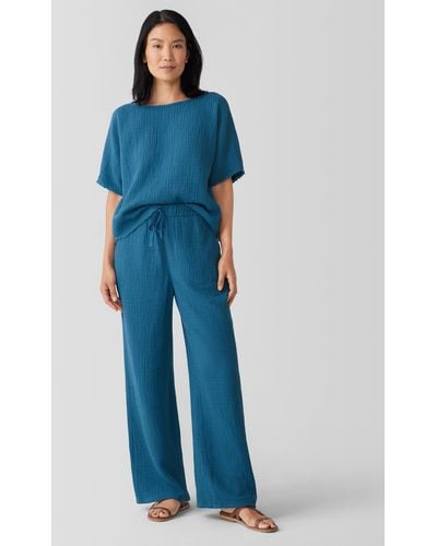 Eileen Fisher Organic Cotton Lofty Gauze Straight Pant - Blue