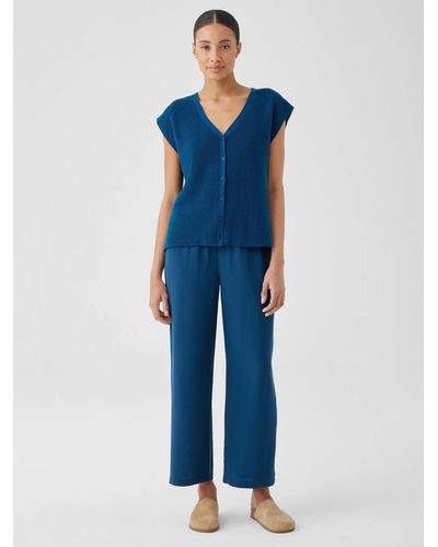 Eileen Fisher Silk Georgette Crepe Straight Pant - Blue