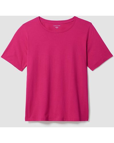 Eileen Fisher Organic Pima Cotton Jersey Round Neck Tee - Pink