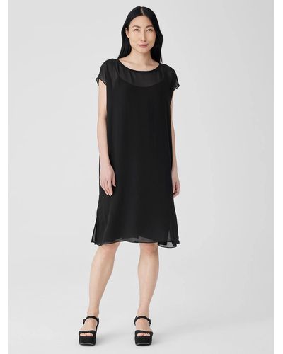 Eileen Fisher Sheer Silk Georgette Layered Dress - Black