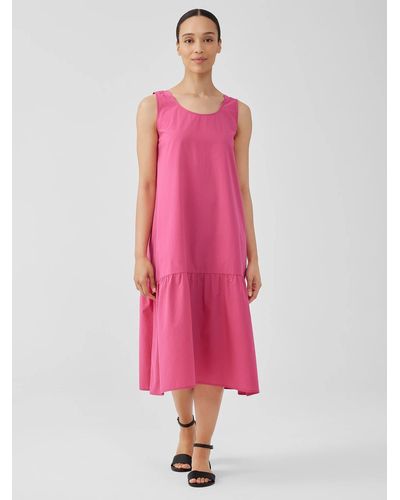 Eileen Fisher Washed Organic Cotton Poplin Tiered Dress - Pink