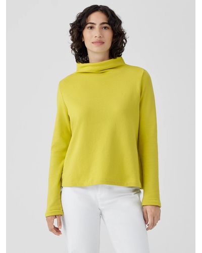 Eileen Fisher Organic Cotton French Terry Funnel Neck Top - Yellow