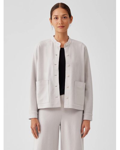 Eileen Fisher Boiled Wool Jersey Mandarin Collar Shirt Jacket - Black