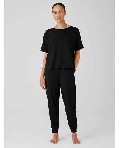 Eileen Fisher Organic Cotton Interlock Jogger Sleep Pant - Black