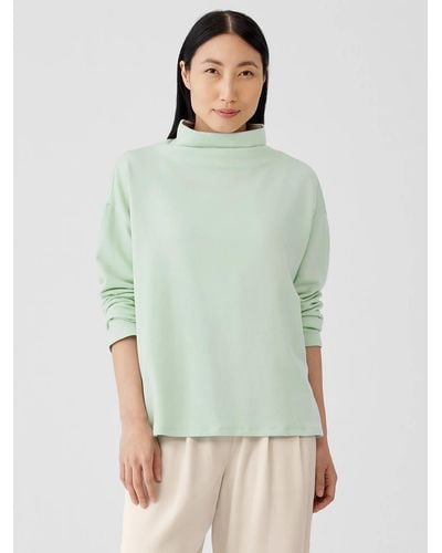 Eileen Fisher Cozy Brushed Terry Hug Funnel Neck Box-top - Green