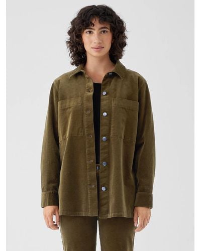 Eileen Fisher Organic Cotton Stretch Corduroy Shirt Jacket - Green