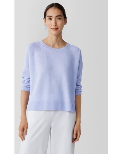Eileen Fisher Organic Linen Cotton Raglan-sleeve Top - Blue