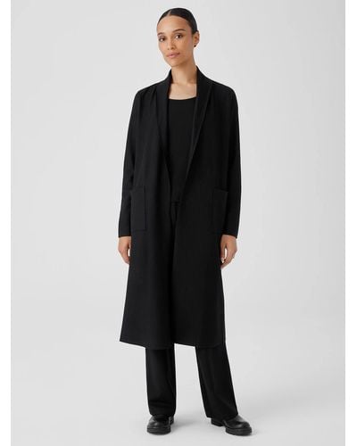 Eileen Fisher Boiled Wool Jersey High Collar Jacket - Black