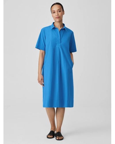 Eileen Fisher Washed Organic Cotton Poplin Dress - Blue