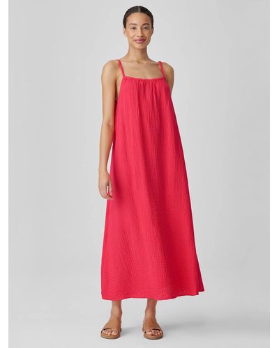 Eileen Fisher Organic Cotton Lofty Gauze Cami Dress - Red