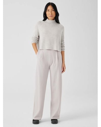 Eileen Fisher Boiled Wool Jersey Pleated Wide-leg Pant - White