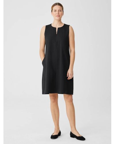 Eileen Fisher Cotton Blend Ponte Zip-up Dress - Black