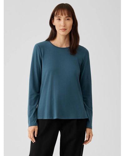 Eileen Fisher Stretch Jersey Knit Crew Neck Top - Blue
