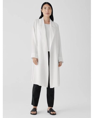 Eileen Fisher Silk Georgette Crepe Trench Coat - White