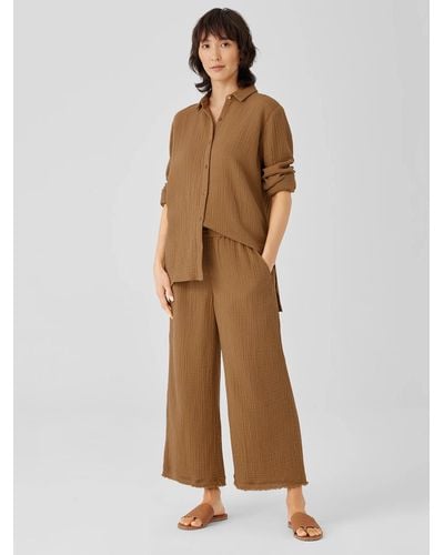 Eileen Fisher Organic Cotton Gauze Wide-leg Pant - Natural