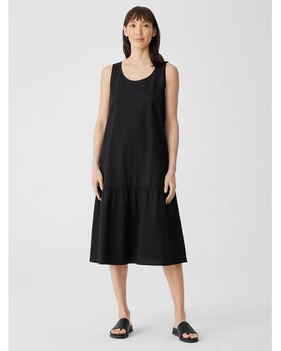 Eileen Fisher Organic Cotton Pucker Tiered Dress - Black