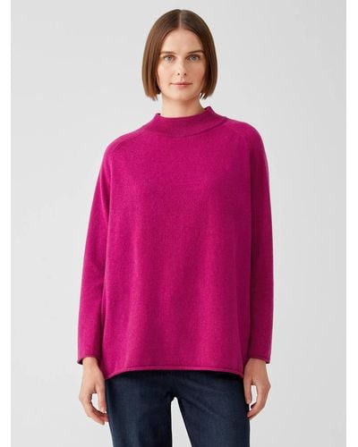 Eileen Fisher Recycled Cashmere Wool Mock Neck Box-top - Pink