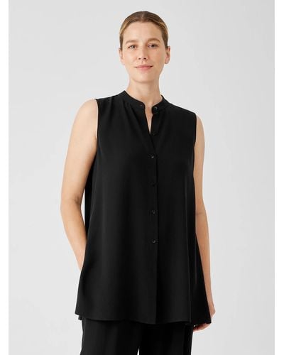 Eileen Fisher Silk Georgette Crepe Sleeveless Shirt - Black
