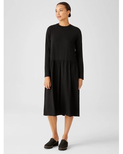 Eileen Fisher Fine Jersey Shirred Dress - Black