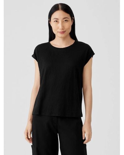 Eileen Fisher Organic Linen Jersey Shirred-back Top - Black