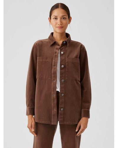 Eileen Fisher Organic Cotton Stretch Corduroy Shirt Jacket - Brown