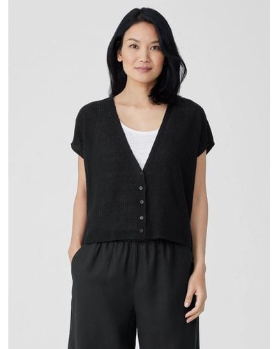 Eileen Fisher Organic Linen Cotton Short-sleeve Cardigan - Natural