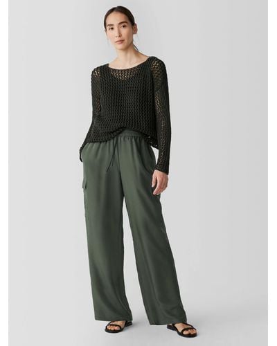 Eileen Fisher Washed Silk Cargo Pant - Green