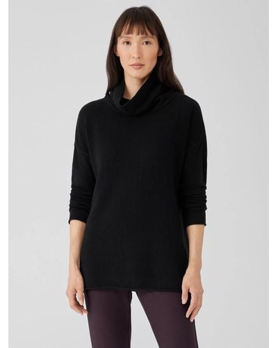 Eileen Fisher Cotton And Recycled Cashmere Turtleneck Top - Black