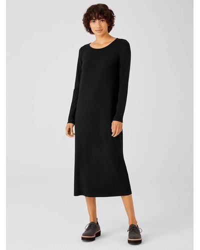 Eileen Fisher Stretch Jersey Knit Jewel Neck Dress - Black