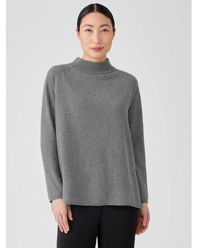 Eileen Fisher Recycled Cashmere Wool Mock Neck Box-top - Gray