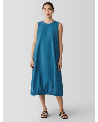Eileen Fisher Organic Cotton Ripple Lantern Dress - Blue