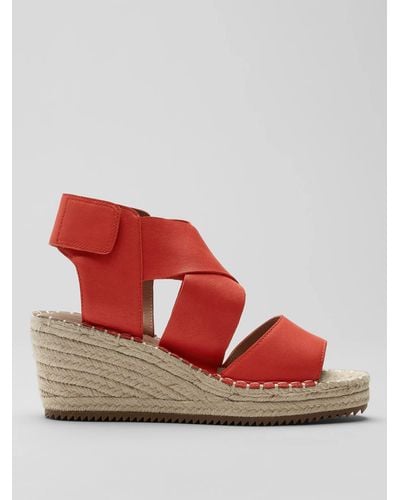 Eileen Fisher Willow Tumbled Leather Wedge Espadrille - Red