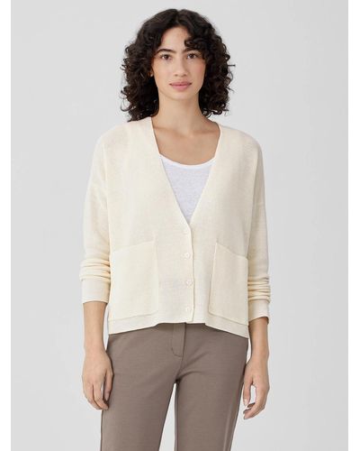 Eileen Fisher Organic Linen Cotton V-neck Cardigan - White