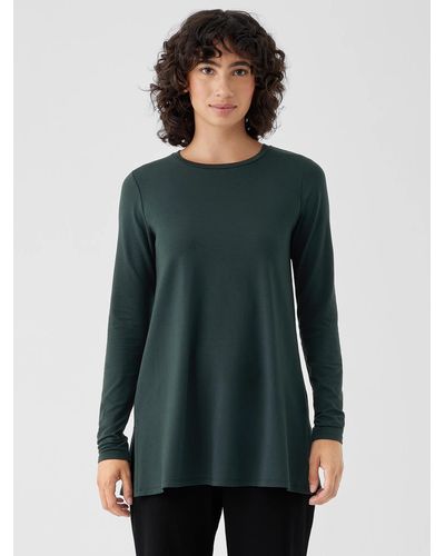 Eileen Fisher Stretch Jersey Knit Crew Neck Long Top - Green