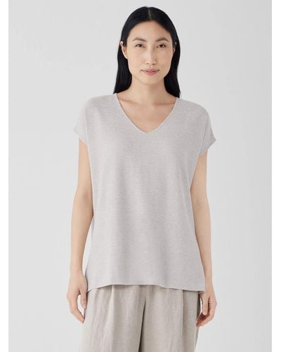 Eileen Fisher Organic Linen Cotton V-neck Top - White