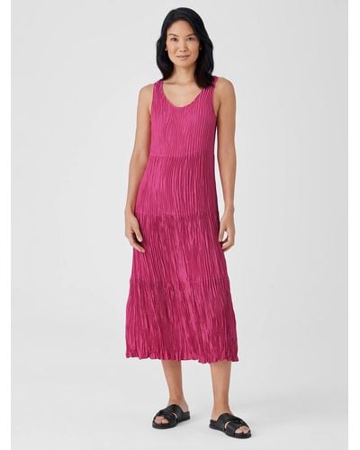Eileen Fisher Crushed Silk Tiered Dress - Pink