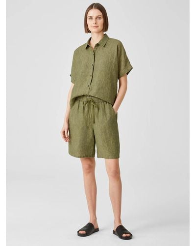 Eileen Fisher Washed Organic Linen Delave Shorts - Green