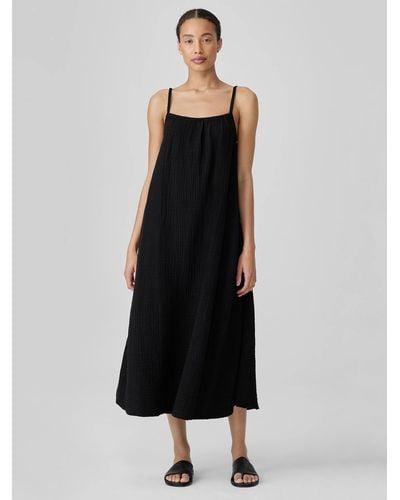 Eileen Fisher Organic Cotton Lofty Gauze Cami Dress - Black