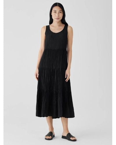 Eileen Fisher Crushed Silk Tiered Dress - Blue