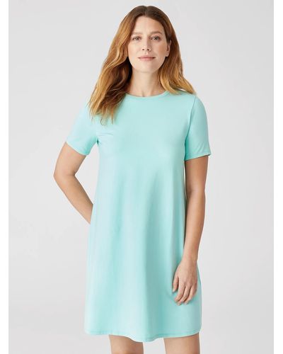Eileen Fisher Traceable Cotton Jersey Crew Neck Dress - Blue
