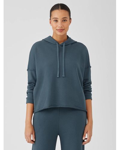 Eileen Fisher Organic Cotton French Terry Hooded Top - Blue