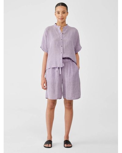 Eileen Fisher Puckered Organic Linen Shorts - Purple