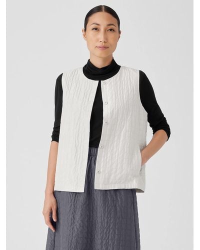 Eileen Fisher Silk Habutai Quilted Vest - White