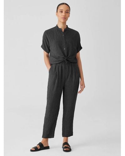 Eileen Fisher Puckered Organic Linen Tapered Pant - Black