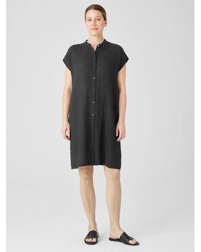 Eileen Fisher Puckered Organic Linen Shirtdress - Multicolor