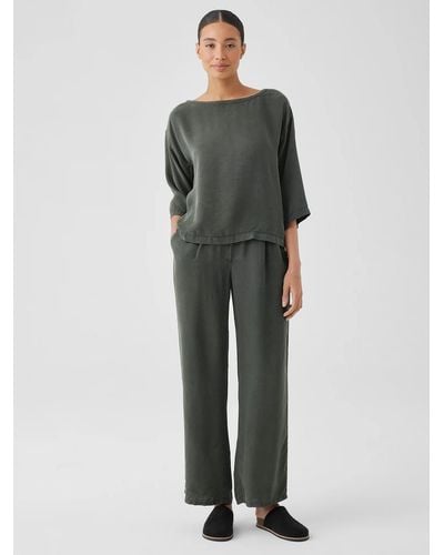 Eileen Fisher Sandwashed Twill Wide Trouser Pant - Green